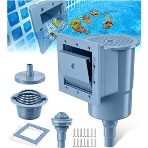 DeeprClean Through Wall Skimmer for Above Ground Pool, Heavy Duty Wall Mount Pool Skimmer Kit, Universally Fits All Standard Pool Wall Openings, In Wall Pool Surface Skimmer for Above ground Pool-Blue