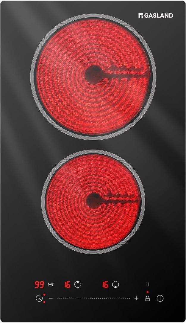 GASLAND 12 Inch Electric Cooktop 2 Burner ETL Certified, 3000W Built-in Electric Radiant Glass Stove Top with 16 Power Levels, 240V Ceramic Hob, Keep Warm, Slide Touch Control & Timer