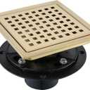 4 Inch Square Shower Floor Drain, Stainless Steel Black Shower Drain Kit with Flange, Floor Drain with Removable Grid Cover,Brushed Gold