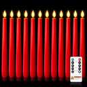 Homemory 12 Pcs Waxy Red Flameless Taper Candles with Remote, Led Flameless Candlesticks Classic Tall Candle, Flickering Battery Operated Taper Candles for Bedroom, Dining Room, 9.6 inches Red