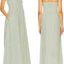Women Spaghetti Strap Smocked Maxi Dresses Flowy Striped Summer Vacation Dress A-Line Beach Sundress with Pockets 15/L