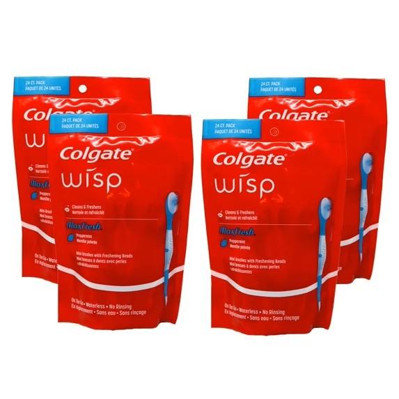 Colgate Max Fresh Wisp Disposable Mini Travel Toothbrushes, Peppermint, 24 Count, 4 Pack