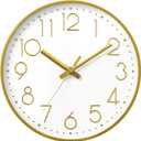 DAXSMY Wall Clock - 8 Inch Silent Non-Ticking Modern 3D Wall Clocks Battery Operated - Decorative Clock for Kitchen, Home Office, Bathroom, Bedroom(Gold)