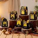 Retisee 24 Pcs Ramadan Eid DIY Lantern Craft Kit, Paper Lanterns with 1000 Gold Yellow Tissue Paper & Double-Sided Tape, Islamic Moon Star Motif Decor for Home Table Mosque Party Art Project