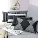 Adabana Outdoor Waterproof Lumbar Pillow Covers 12x20 Inch Set of 4 Black and White Modern Geometric Throw Pillows Cover Decorative Boho Pillow Covers for Patio Garden Porch