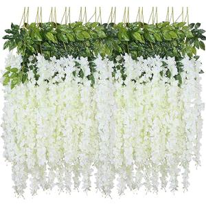 Fake Hanging Flowers - 60 Pieces 3.75 Feet/Piece Artificial Wisteria Vine Ratta Hanging Garland Silk Flowers for Home Party Wedding Decor (60pcs-White)