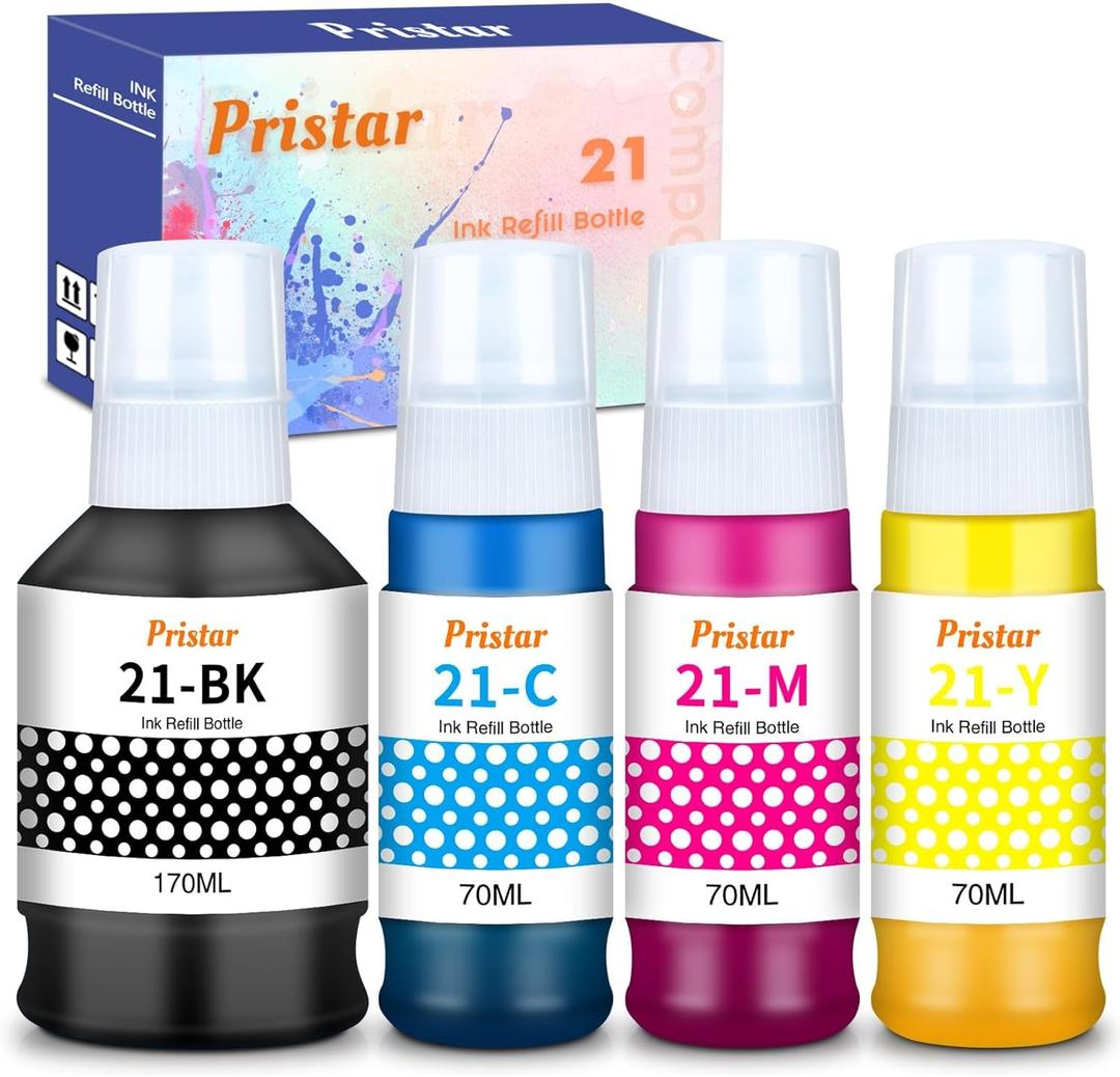 GI-21 GI21 G3270 G3290 Ink Refill Bottles Compatible for Canon 21 GI-21 GI21 Ink Refill Bottles Set for Canon G3270 G3290 G4280 G3260 G4270 G2260 G1220 G1230 G2270 G3272 MegaTank Printer (4 Pack)