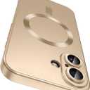 LEKEVO Magnetic for iPhone 16 Case [Compatible with MagSafe][Built-in Camera Lens Protector] Slim Soft Silicone Bumper Shockproof Metallic Luster Phone Case (Gold)