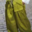 DINGANG Women's Wide Leg Satin Cargo Pants High Waisted Casual Trousers (Green, L)