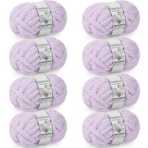 Cozyful Chunky Yarn for Hand Knitting - #10 Chunky Chenille Yarn, Jumbo Big Thick Chunky Yarns for Crocheting, Super Bulky Chunky Knit Blanket Yarns, 8 Skein (25 Yds 8 Oz Each Skein), Lavender Fog