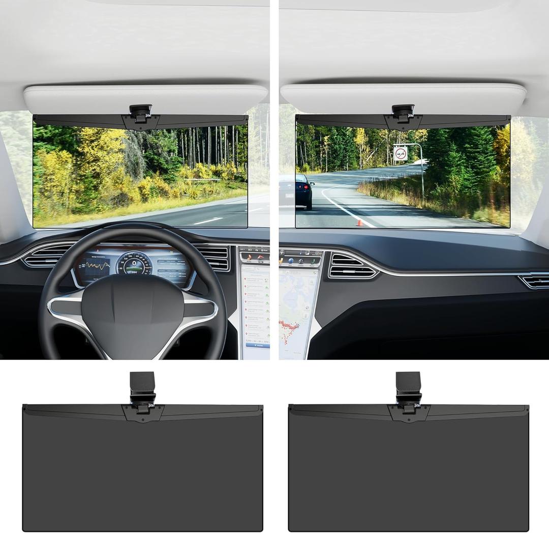 Veharvim Sun Visor Extender for Car 2 Pack, Polarized Car Visor Extender Sun Blocker UV400, Adjustable Visor Extension, Clip on, Large(2 Pack)