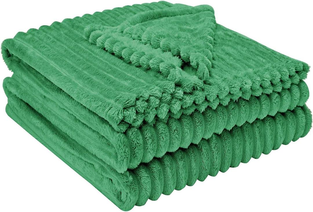 Throw Blanket for Couch - Flannel Fleece 3D Striped Ribbed Bed Blanket.Super Soft Blankets for Women Girls,Teacher Gifts Birthday Gifts Room Home Dorm Decor (Green, Throw(50"x60"))