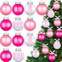 Thyle 24 Pcs Breast Cancer Christmas Ornaments for Tree Pink Ribbon Ball Ornaments 2.36 Inch Breast Cancer Awareness Christmas Decorations Hope Brave Bulb for Home Xmas Tree Party Pink Decor Gifts