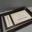 GraduationMall 11x17 Mahogany Diploma Frame with Tassel Holder for 8.5x11 Certificate Document,Real Glass, Black over Gold Mat