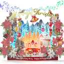 10 x Pop Up Christmas Cards, 3D Paper Woodland Winter Popup Holiday Greeting Card with Lights and Music for Family Friends in Christmas Holiday New Year - Includes Envelop and Note Card