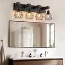 Black Gold Farmhouse Bathroom Light Fixtures, 4-Light Bathroom Lighting Fixtures Over Mirror, Rustic Wood Vanity Lights Wall Sconces with Metal Lampshade for Living Room