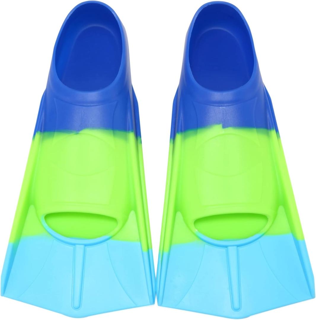 Kids Swim Fins,Short Comfortable Flippers for Lap Swimming and Training for Child,Girls,Boys,Beginners (L(US Women 7.5-9 Men 6-8), Blue/Green/Skyblue)