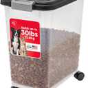 IRIS USA Airtight Dog Food Storage Container, Up to 30 lbs, Attachable Wheels, for Dog Cat Bird and other Pet Food Storage Bin, Keep Fresh, Easy Mobility, BPA Free, Black