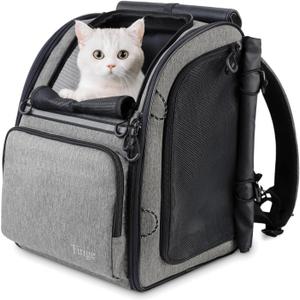 Premium Dog & Cat Carrier Backpack for Travel, Hiking & Vet Visits - Solid Durable Pet Backpack with Breathable Mesh, Safety Strap, Anti-Anxiety Curtain & Storage Pockets, Gray