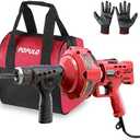 POPULO 120V Auto Feed Drain Auger,23 FT Drain Snake Suitable For 3/4"-2" Pipes For Unclogging Sinks,Shower Floor Drain and Outdoor Drain Pipe.Plumbers Snake Cleaner Include Glove,Cloth Bag
