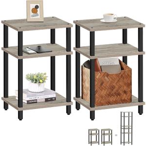 TUTOTAK Set of 2 End Table, Side Table, Nightstand, 3-Tier Storage Shelf, Couch Table for Small Space TB01BG0492 (Greige)