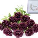 Artificial Rose Flower Plum Flowers Silk Flowers 12 pcs with Long Stem Silk Roses Bouquet for Wedding Bridal Shower Party Home Decoration