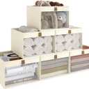 Linen Closet Organizers and Storage, Closet Storage Bins Basket Organizer, Foldable Organization Baskets with Mesh Window for Clothes Towels and Toys, 12.75" x 12.75" x 9", Beige, 6 pack