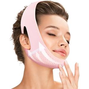 Juskaa Reusable V Line Lifting Mask with Chin Strap for Sleeping,Light Pink,M