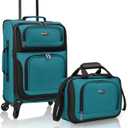 U.S. Traveler Rio Lightweight Softside Rolling Carry-on Suitcase, 4-Wheel Set, Teal