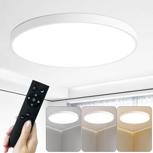 24 Inch LED Flush Mount Ceiling Light, 48W Round Large Ceiling Light Fixtures, 2800lm, 3000-6500K Dimmable Ceiling Lamp with Remote Control, Modern LED Lamp for Bedroom Ceiling (White)