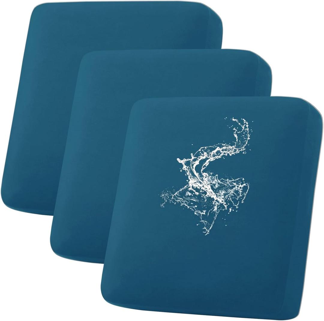 Hyha Waterproof Couch Cushion Covers, Stretch Sofa Couch Seat Slipcover for Dog Washable, Non-Slip Waterproof Outdoor Cushion Covers for Patio Furniture Replacement (3 Pieces, Deep Teal)