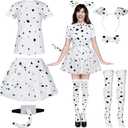 Spooktacular Creations 6 Pcs Halloween Women Dalmatian Dog Costume Set, Dalmatian Puppy Costume for Adult Women (Medium)