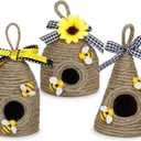 Rustic Bumble Bee Hive Decor - 3 Pack Natural Bee House, Spring/Summer Farmhouse Kitchen Table Tiered Tray Decor