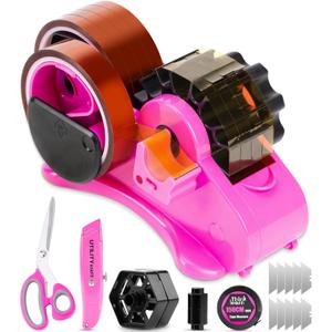 Pink Heat Tape Dispenser Sublimation - Heat Transfer Tape Dispenser with Cutting Set, 1 '' & 3'' Core, Multi-Roll Cut Tape Dispenser for Crafting, PreCut 1.4'' Pieces