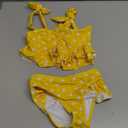 Century Star Toddler High Waisted Bikini 2025 Baby Girl Swimsuit Cute Ruffle Swimwear Tie Shoulder Infant Bathing Suit (6-7 Years, Yellow With White Spots)