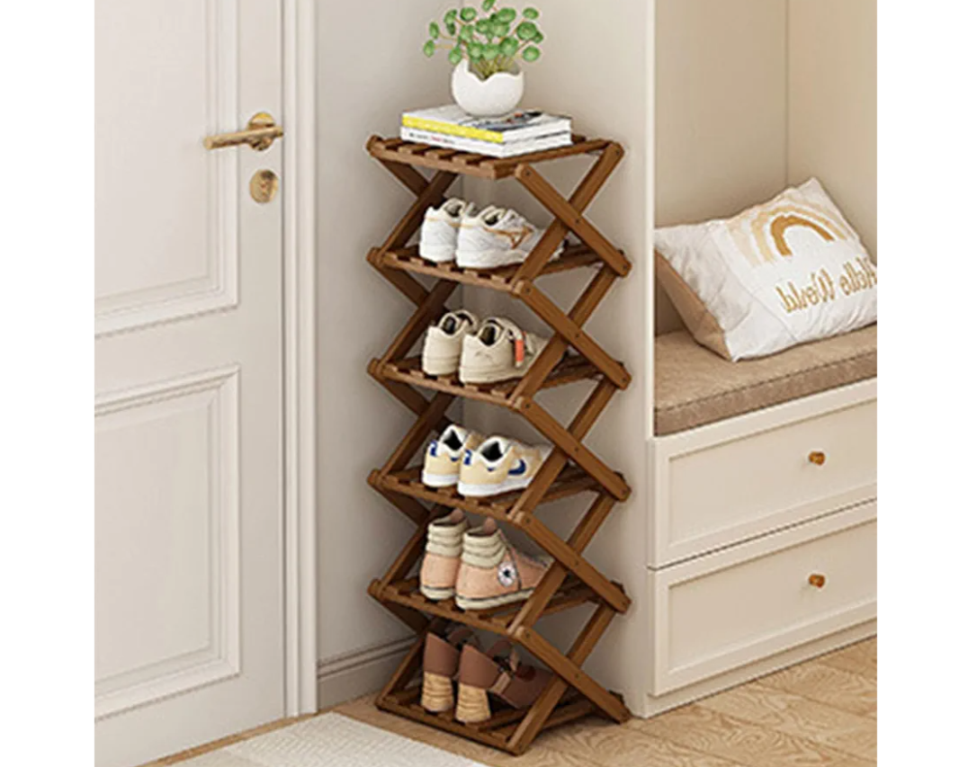 YYW Shoe Rack, Foldable Bamboo Shoes Shelf, Freestanding Shoe Storage Organiser for Entryway, Hallway, Bedroom, Closet (Brown, 6 Layers)