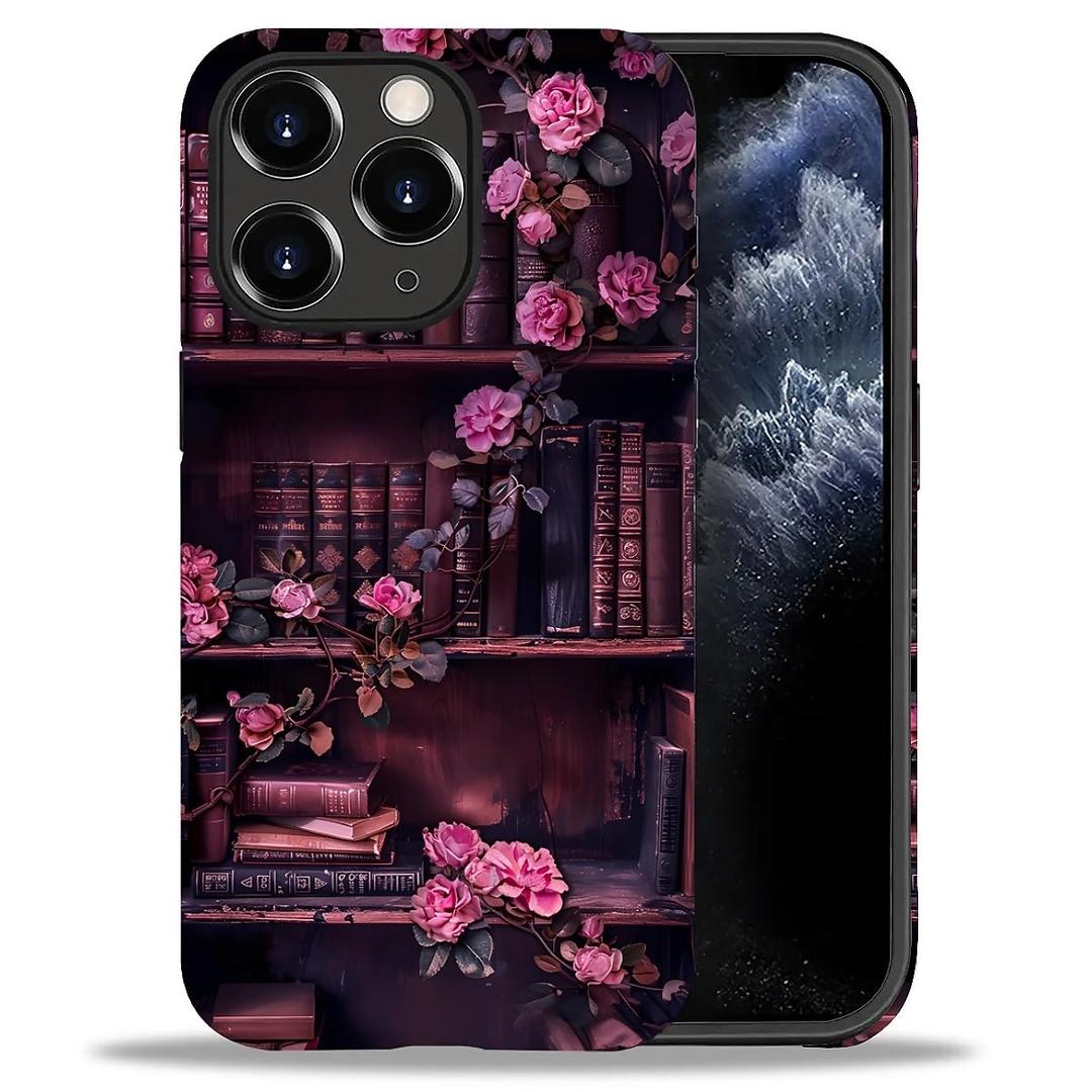 DAIZAG Case for iPhone 11 Pro Max,Vintage Bookshelf Rose Mixed 2 Layer Design Shockproof Soft TPU Ddouble Protection Phone Case for iPhone 11 Pro Max