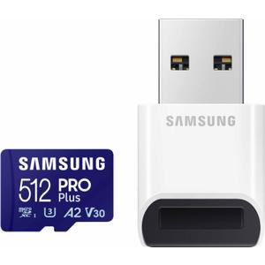 Samsung PRO Plus microSD Memory Card + Reader, 512GB MicroSDXC, Up to 180 MB/s, Full HD & 4K UHD, UHS-I, C10, U3, V30, A2 for Android Phones, Tablets, GoPRO, DJI Drone, MB-MD512SB/AM, 2023