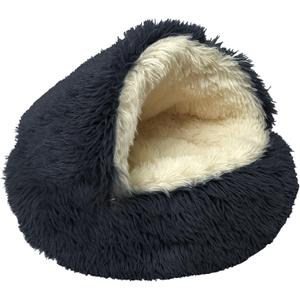 ShinHye Cat Bed Round Plush Fluffy Hooded Cat Bed Cave, Cozy for Indoor Cats or Small Dog beds, Soothing Pet Beds Doughnut Calm Anti-nxiety Dog Bed - Waterproof Bottom Washable (2020inch, Dark Grey)