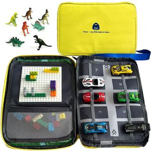 Portable Kids Play Case with Toy Cars, Dinosaur Design, Building Base Plate, and City Road Map, Educational Travel Activity Set Travel Toys Birthday gift for kids aged 3-6