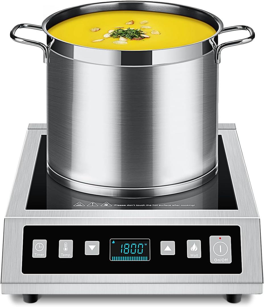 AMZCHEF Induction Cooktop Commercial, Professional Portable Burner, 1800W Countertop Stove Burner with ETL-Certified Induction Hot Plate 3 Hours Timer,8 Temperature & Power Levels,LCD Screen (Silver)