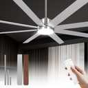 Minislak 72Inch Large Brushed Nickel Ceiling Fans with Light and Remote Control,8 Wooden Blades,6-Speeed,3CCT,Quiet Reversible DC Motor,Indoor Outdoor Ceiling Fan for Patio/Living Room/Garden