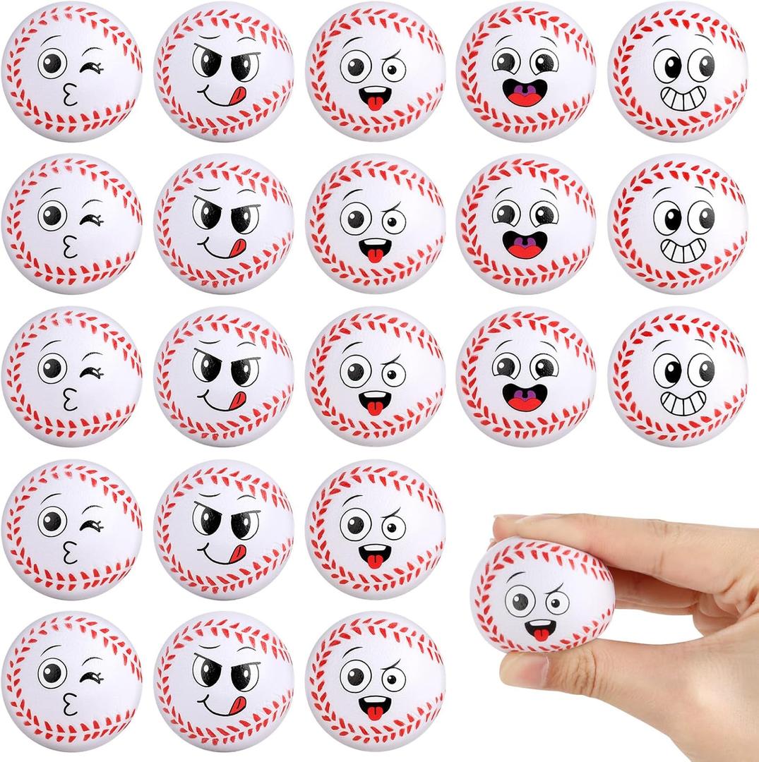Hxezoc 20 Pieces Mini Face Baseball Stress Balls Baseball Party Favors Funny Face Foam Sports Balls Small Squeeze Anxiety Relief Toy for Kids Birthday Party, School Reward Carnival Party Supplies