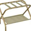 Gold Luggage Racks with Fabric Shelves - Heavy Duty Folding Suitcase Stand Holds 110lbs, Portable Bedroom & Hotel Storage Stands, Easy Assembly Steel Frame