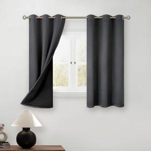 BGment Short 100% Blackout Curtains for Bedroom, Thermal Insulated Energy Efficiency Noise Reducing Grommet Curtains 54 Inch Length with Liner for Small Window 2 Panels Each 42 Inch Wide, Dark Grey