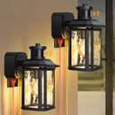 2 Pack Porch Light with GFCI Outlet, Dusk to Dawn Motion Sensor Outdoor Lights with E26 Sockets & Glass Shades, Waterproof Anti-Rust Sconce Lights, Outside Wall Lamps for House, Black