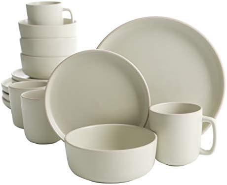 Gibson Home Zuma 16 Piece Round Kitchen Dinnerware Set, Dishes, Plates, Bowls, Mugs, Service for 4, Matte Stoneware, Cream