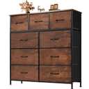 Dresser for Bedroom with 9 Drawers, Anti-Tip Fabric Storage Tower, Wood Top and Metal Frame Organizer for Clothes, Closet, Entryway, Hallway Furniture,Brown
