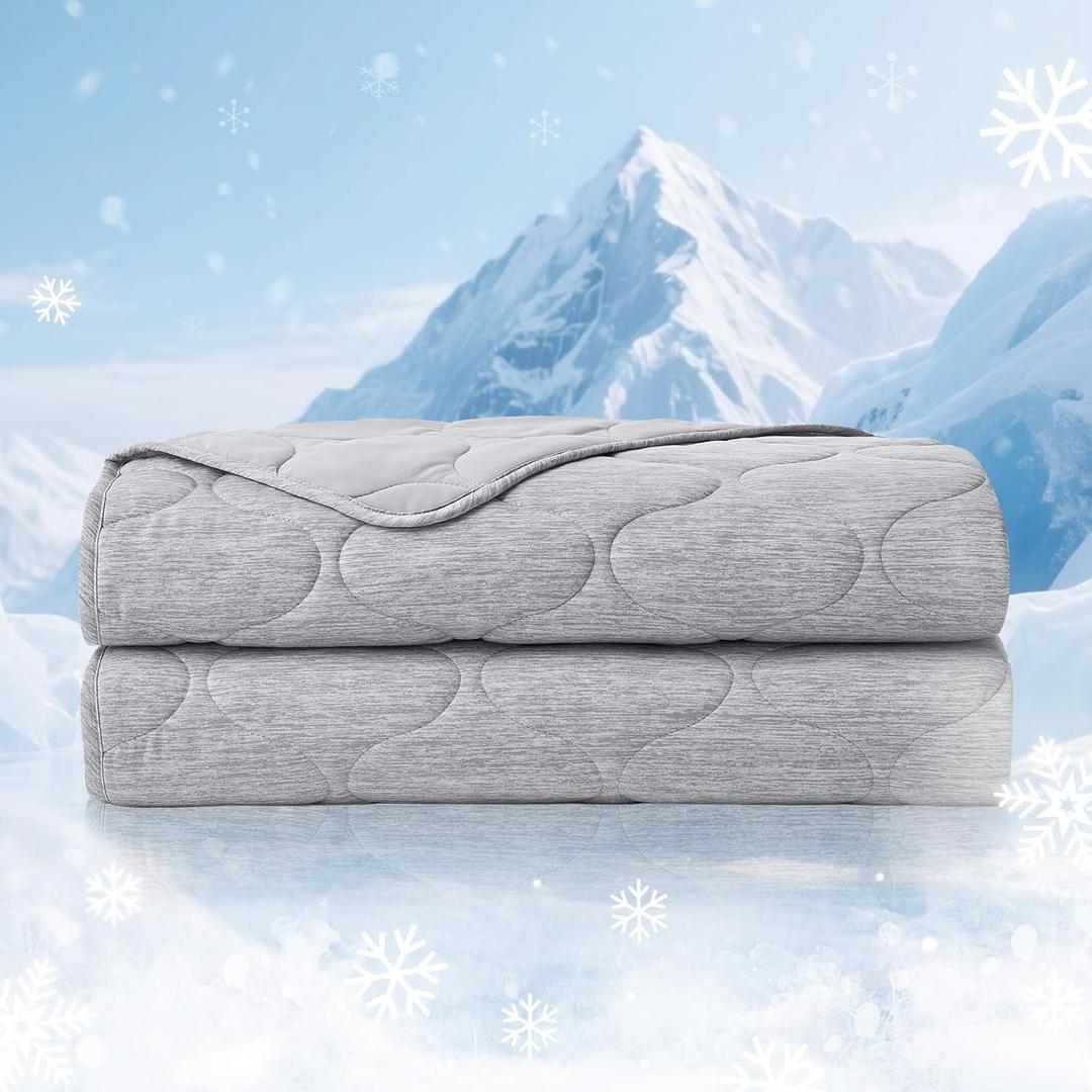 Cozy Bliss Cooling Dual-Sided Blanket for Hot Sleepers, Q-Max>0.46 Lightweight Soft Breathable Bed Blanket, Double Side Cooling Throw for Night Sweats (Silver Grey, 80"x90")