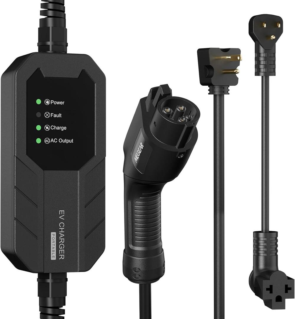 MEGEAR Skysword  Level 1-2 EV Charger, 100-240V 16A 23FT Portable EVSE, NEMA 6-20 Plug with NEMA 5-15 Adapter Electric Vehicle Charging Station (Black)